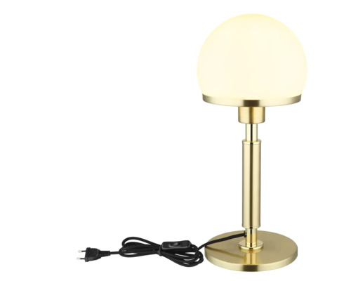Stolní lampa s kulatým stínidlem na štíhlém zlatém podstavci