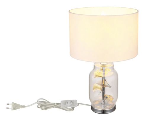 Stolní lampa se stínidlem a motivem listů ve skleněné základně