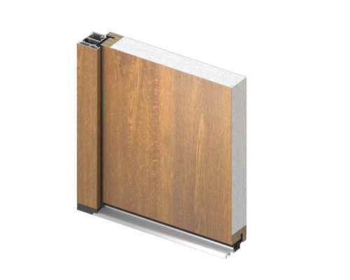 Průřez dveří s dřevěným dekorem