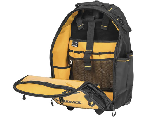 Otevřená brašna na nářadí jako batoh s kolečky