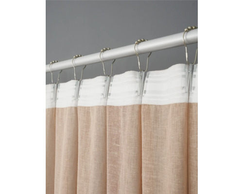 Látkový sprchový závěs se zavěšením na kroužky na tyči