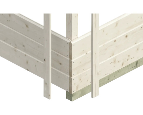 Detailní pohled na stěnu zahradního domku ze dřeva