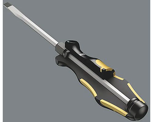 Šroubovák s plochou hlavou a černou rukojetí