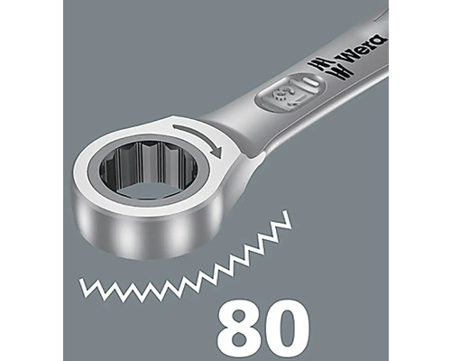 Detailní záběr ráčnového klíče Wera s 80 zuby