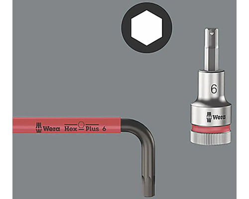 Logo Wera, šestihranný profil, šestihranný klíč a nástrčná hlavice