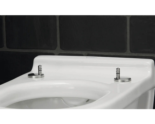 Bílé WC Duravit s nerezovými panty