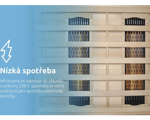 Infračervená sauna interiér s nízkou spotřebou energie