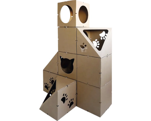 Škrabadlo pro kočky z kartonu s různými otvory a vzorem otisků tlapek