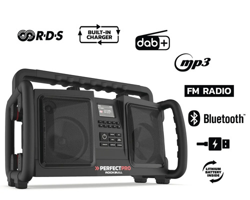 Stavební rádio Perfectpro Rockbull s Bluetooth, FM rádiem, DAB plus, MP3 a vestavěnou nabíječkou