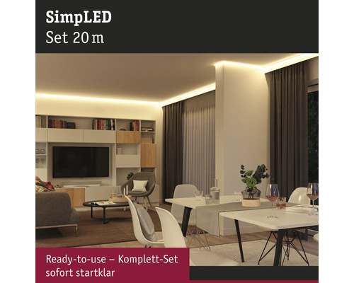 Obývací pokoj s nepřímým osvětlením pomocí 20metrových LED pásků SimpLED