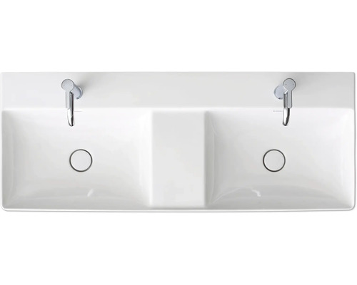 Dvojité umyvadlo z sanitární keramiky se dvěma bateriemi