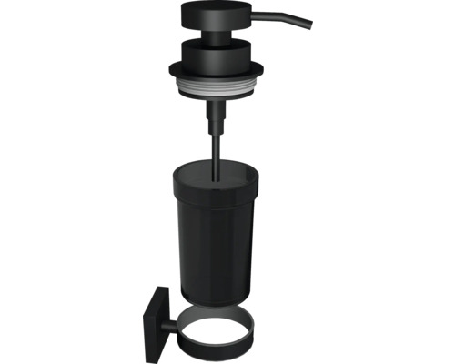 Černý dávkovač mýdla pro montáž na stěnu