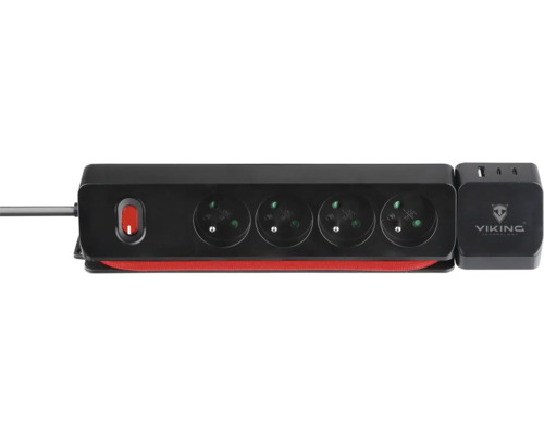 Prodlužovací kabel se čtyřmi zásuvkami, vypínačem a USB porty