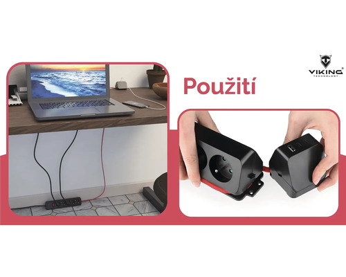 Příklad použití napájecí lišty s USB porty v kanceláři, která nabíjí notebook a smartphone.