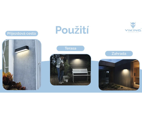 Příklady použití venkovních světel na příjezdové cestě, terase a zahradě.