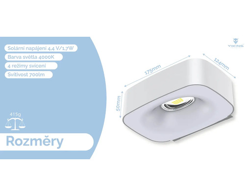 Rozměry bílého LED svítidla o rozměrech 175 mm x 124 mm x 50 mm