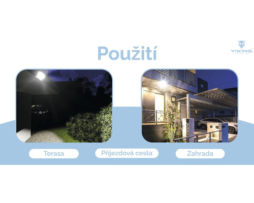 Příklady použití LED reflektorů pro osvětlení terasy, příjezdové cesty a zahrady.