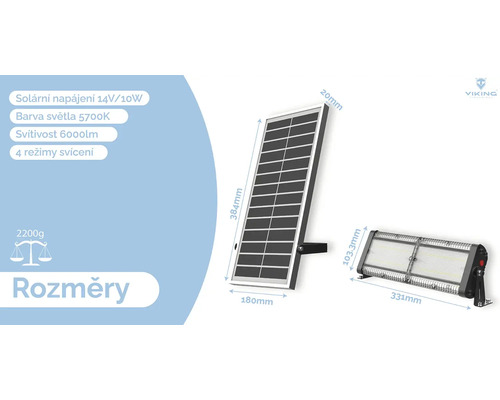 Rozměry solárního LED světla