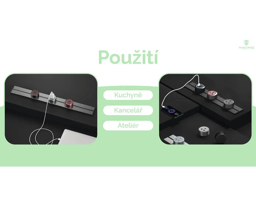 Příklady použití prodlužovacího kabelu v kuchyni, kanceláři a ateliéru