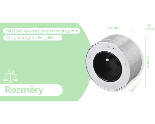 Adaptér zásuvky Viking o rozměrech 70 x 70 x 50 milimetrů