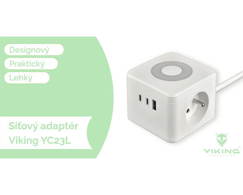 Bílá síťová nabíječka s USB porty a zásuvkou