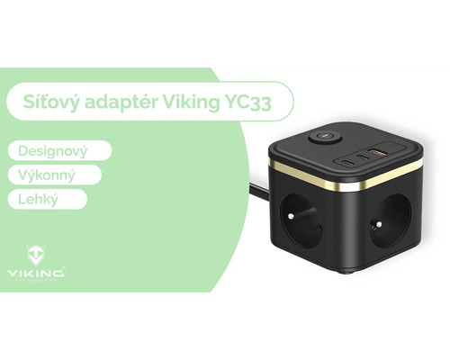 Síťový adaptér Viking YC33 se zásuvkami a USB porty