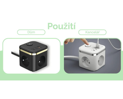 Příklady použití krychlové zásuvkové lišty pro domácnost a kancelář