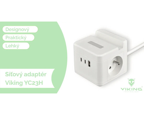 Bílý síťový adaptér Viking YC23H s USB porty