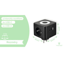 Adaptér VIKING Y23L 2x 230 V, 3x USB černý