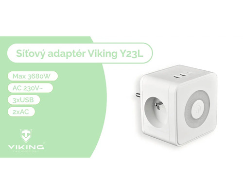 Síťový adaptér se dvěma zásuvkami střídavého proudu a třemi porty USB