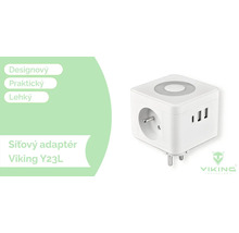 Adaptér VIKING Y23L 2x 230 V, 3x USB černý