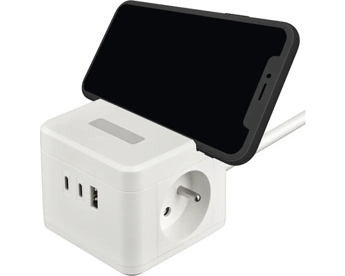 Zásuvkový blok s USB porty a držákem na smartphone