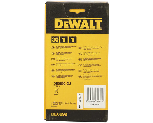 Balení s informacemi o záruce od společnosti Dewalt