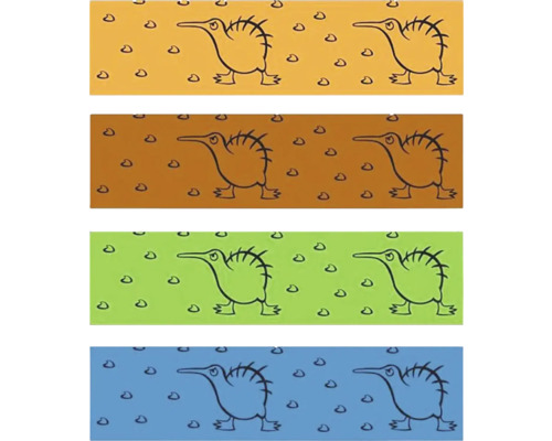 Ilustrace s ptáky kiwi na barevném pozadí