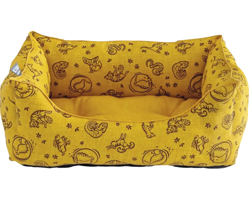 Žlutá postel pro zvířata s motivy zvířat