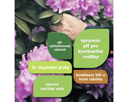 Informace o substrátu s optimalizovaným pH, stopových prvcích, zadržování vody a směsi světlé a tmavé rašeliny