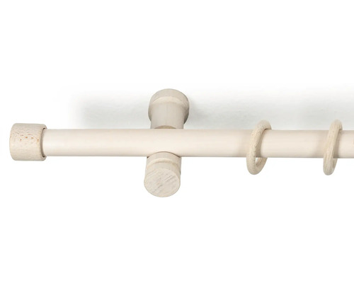 Dřevěná záclonová tyč s kroužky a držákem