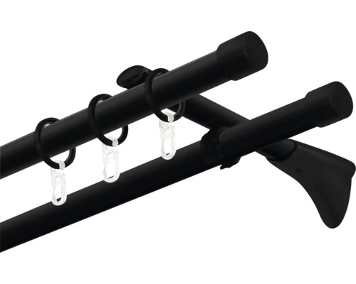 Dvojitá záclonová tyč s kroužky a držáky