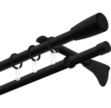 Dvojitá záclonová tyč s kroužky a háčky pro upevnění záclon