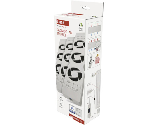 Sada tří ventilátorů radiátoru Emos v obalu produktu
