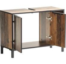 Skříňka pod umyvadlo z dřevěného materiálu se dvěma dvířky a policí