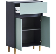 Skříňka se zásuvkou, dvěma dvířky a policí