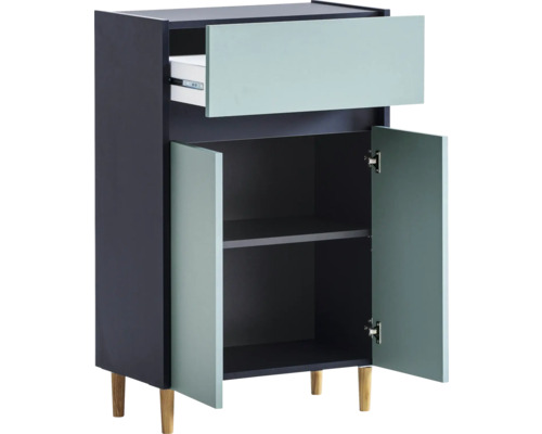 Skříňka se zásuvkou, dvěma dvířky a policí