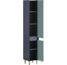 Otevřená víceúčelová skříň s policemi a zásuvkou