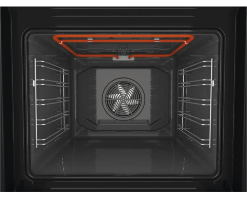 Vnitřní pohled na troubu s topným tělesem a ventilátorem