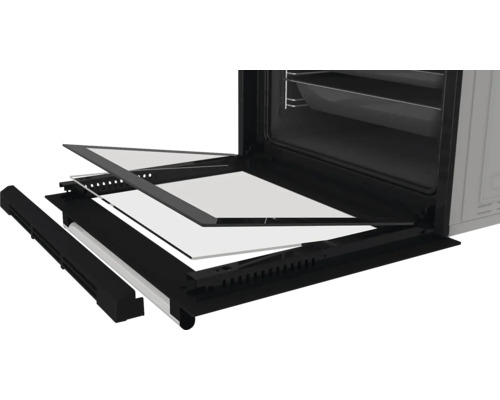 Demontované dvířka trouby se skleněnými panely pro čištění.