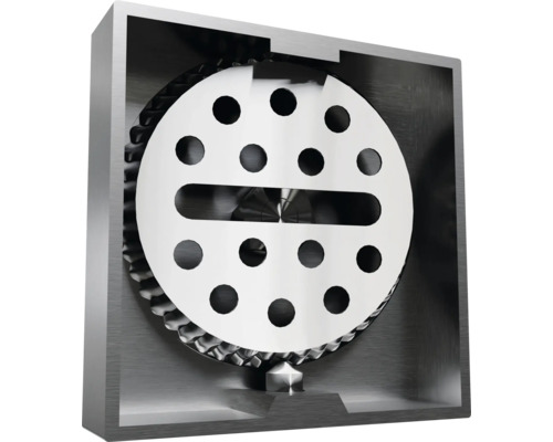 Řez zpětnou klapkou odpadu s kulatou klapkou a otvory