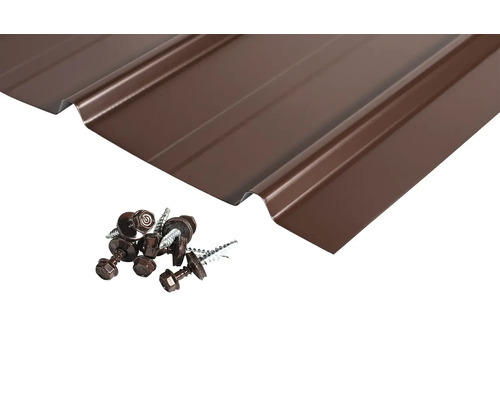 Trapézový plech a šrouby pro upevnění střechy