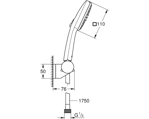 Technický nákres ruční sprchy s rozměry