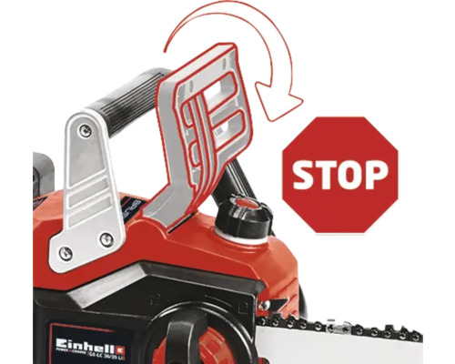 Zobrazení bezpečnostního systému řetězové pily se značkou stop
